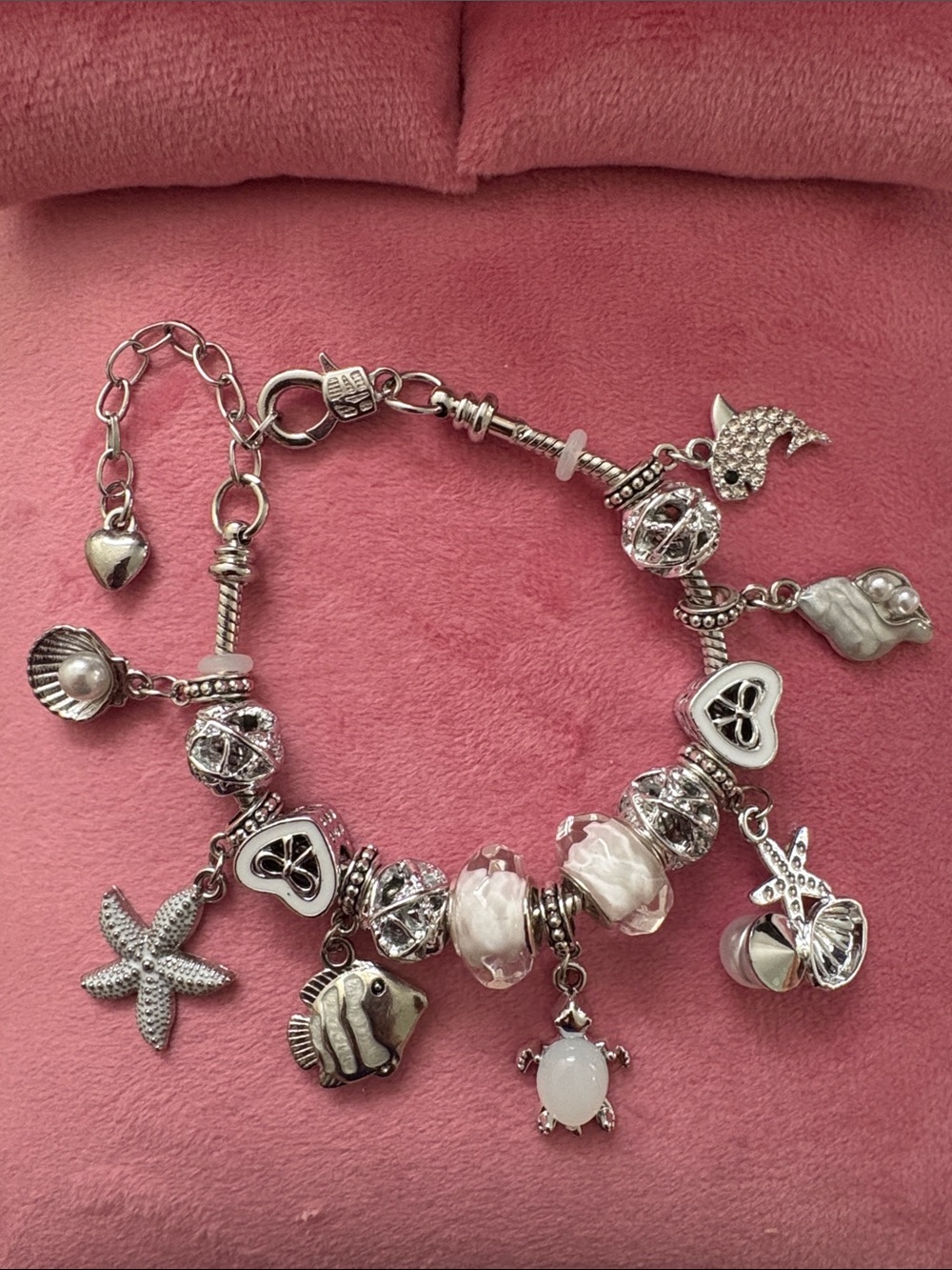 Silver-Tone Sea Life Charm Bracelet with White Accents